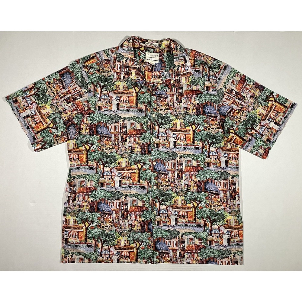 Vintage Reyn Spooner Guy Buffet Hawaiian Shirt Mens 2XL Paris Cafe Egyptian